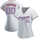 Custom Light Blue-Red Pinstripe Baseball Jersey with Personalized Name and Number - Authentic Team Apparel Personalized White