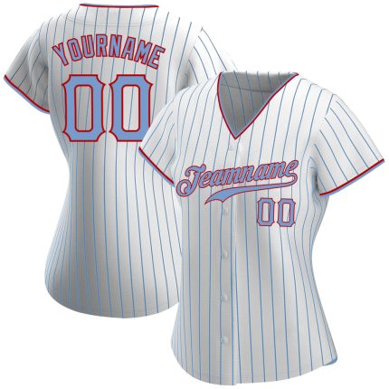 Custom Light Blue-Red Pinstripe Baseball Jersey with Personalized Name and Number - Authentic Team Apparel Personalized White