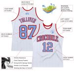 Custom Personalized Basketball Jersey with Light Blue Pinstripe Design - Authentic Team Name and Number Personalized White
