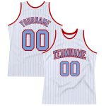 Custom Personalized Basketball Jersey with Light Blue Pinstripe Design - Authentic Team Name and Number Personalized White