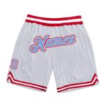 Custom Name Number Personalized Authentic Basketball Shorts Red Light Blue Pinstripe Personalized White Light Blue Pinstripe