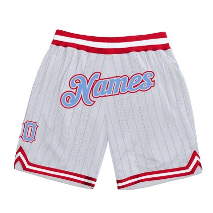 Custom Name Number Personalized Authentic Basketball Shorts Red Light Blue Pinstripe Personalized White Light Blue Pinstripe