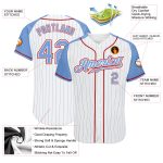 Custom Light Blue-Red Pinstripe Baseball Jersey with Personalized Name & Number - Authentic Raglan Sleeves Personalized White
