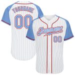Custom Light Blue-Red Pinstripe Baseball Jersey with Personalized Name & Number - Authentic Raglan Sleeves Personalized White