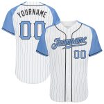 Custom Fathers Day Baseball Jersey - Personalized Light Blue & Gray Pinstripe Raglan with Your Name & Number Personalized