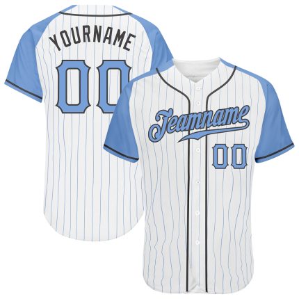 Custom Fathers Day Baseball Jersey - Personalized Light Blue & Gray Pinstripe Raglan with Your Name & Number Personalized