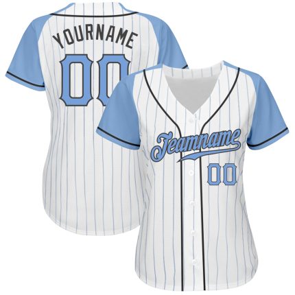 Custom Fathers Day Baseball Jersey - Personalized Light Blue & Gray Pinstripe Raglan with Your Name & Number Personalized