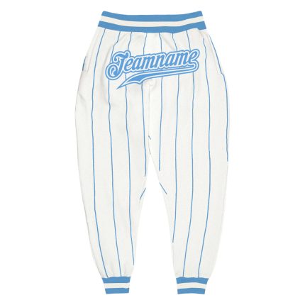 Customizable Light Blue White Pinstripe Sports Pants with Team Name and Number - Personalized Athletic Apparel Personalized