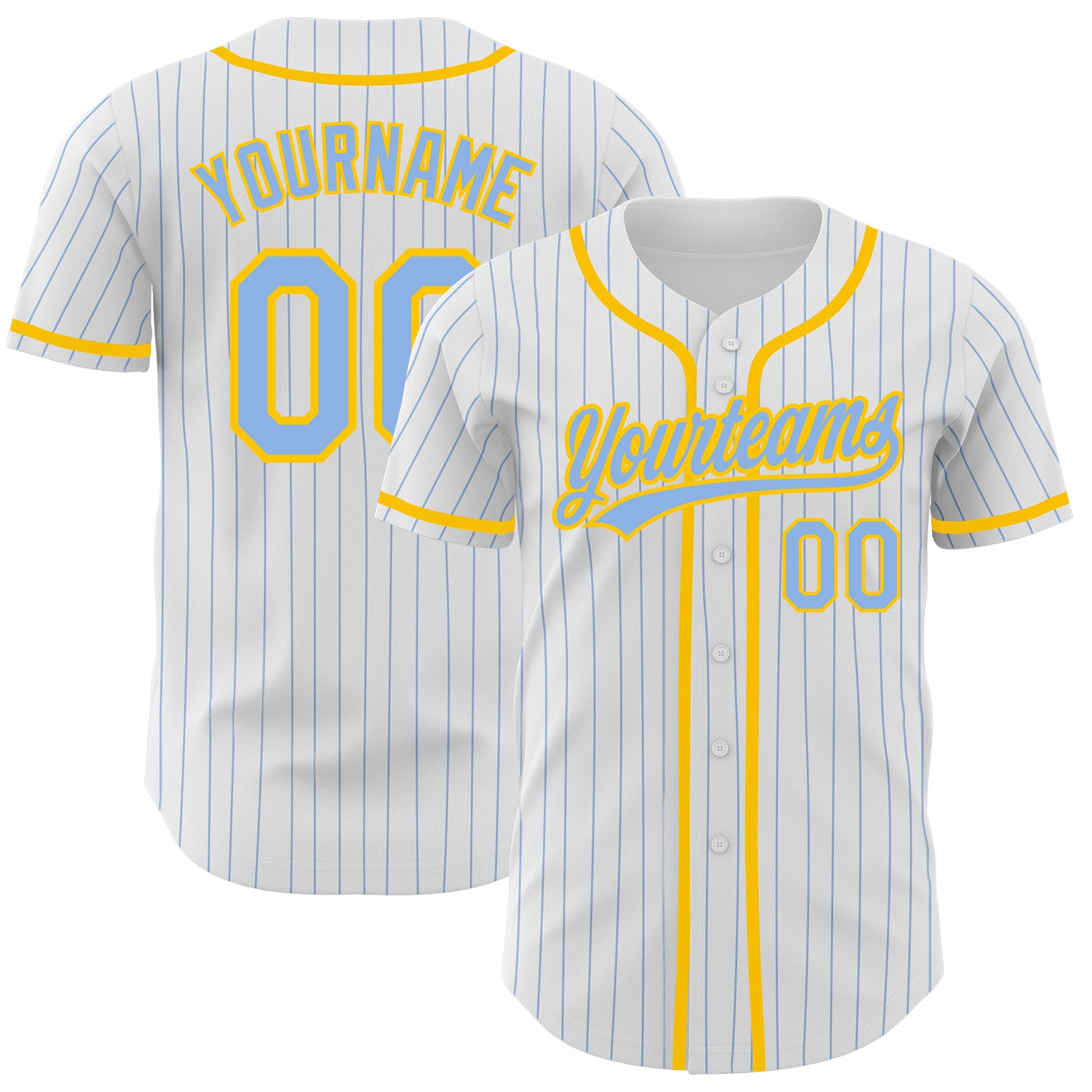 Customizable Authentic Baseball Jersey with Personalized Name and Number - White Light Blue Pinstripe Personalized White