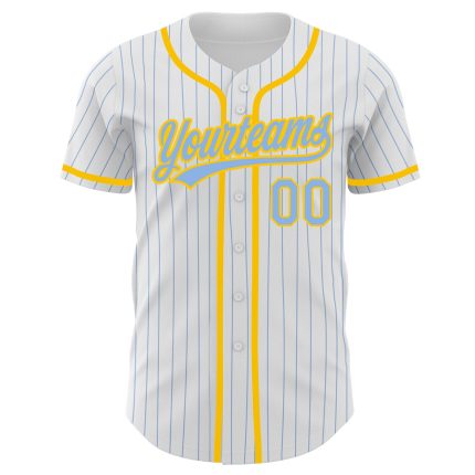 Customizable Authentic Baseball Jersey with Personalized Name and Number - White Light Blue Pinstripe Personalized White