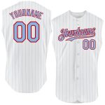 Custom Personalized Baseball Jersey - Navy Light Blue Pinstripe Sleeveless - Team Name & Number Personalized White Light