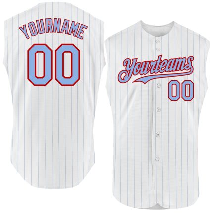Custom Personalized Baseball Jersey - Navy Light Blue Pinstripe Sleeveless - Team Name & Number Personalized White Light