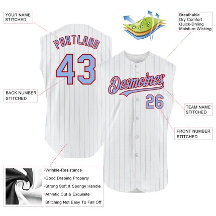 Custom Personalized Baseball Jersey - Navy Light Blue Pinstripe Sleeveless - Team Name & Number Personalized White Light