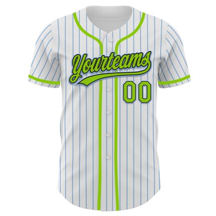 Customizable Baseball Jersey - White Light Blue Pinstripe Neon Green-Black - Personalize with Name & Number Personalized