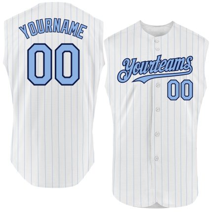 Custom Personalized Baseball Jersey with Pinstripe Design - White Light Blue Purple Sleeveless Team Name & Number Personalized