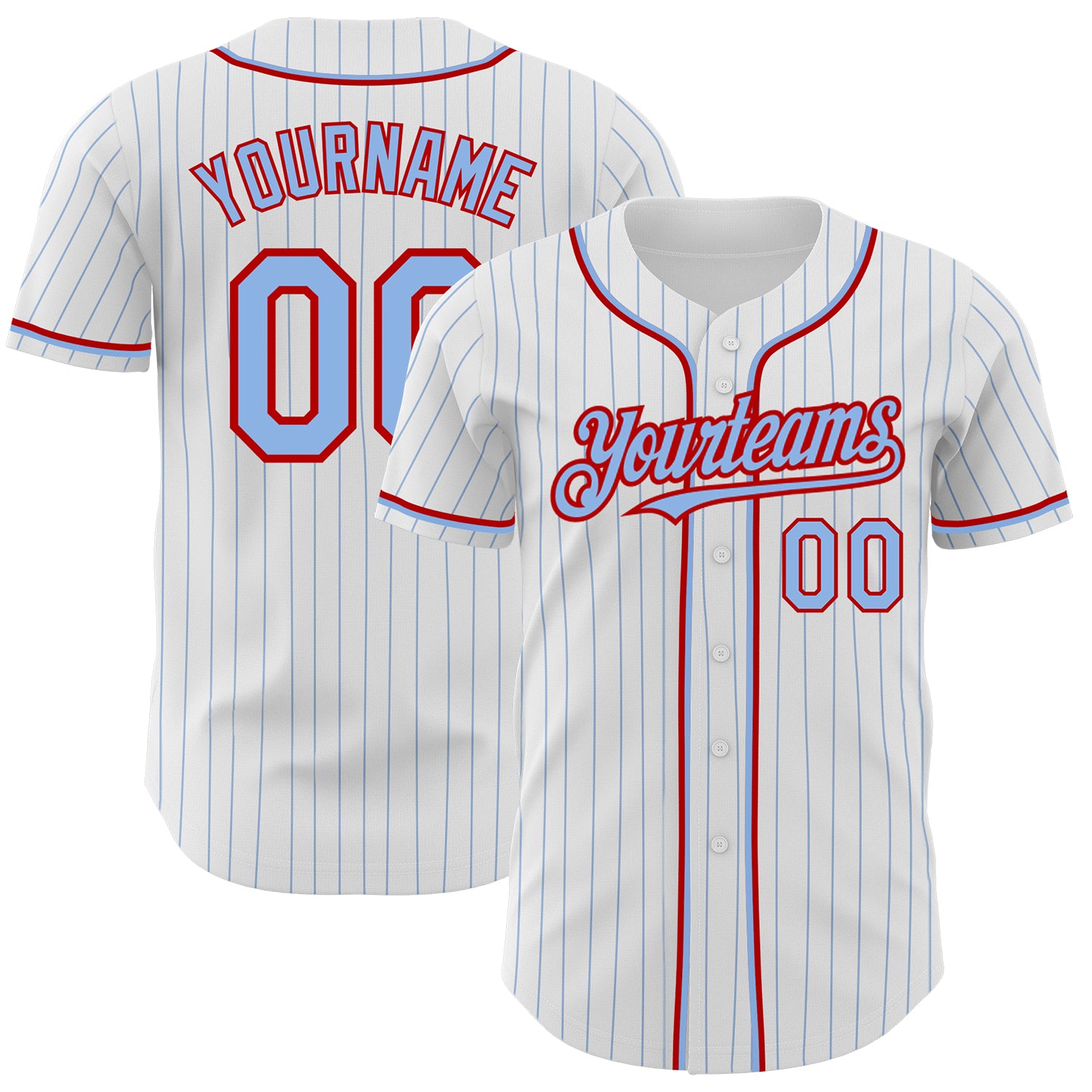 Custom Authentic Baseball Jersey - Personalized White Light Blue Pinstripe with Custom Name and Number Personalized White