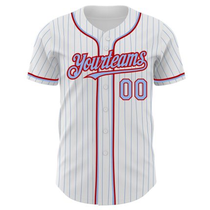Custom Authentic Baseball Jersey - Personalized White Light Blue Pinstripe with Custom Name and Number Personalized White