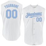 Custom Authentic Baseball Jersey - Personalized White Light Blue Pinstripe with Red Name and Number, Sleeveless Design Personalized
