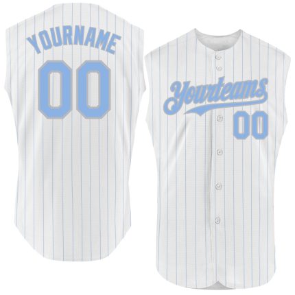 Custom Authentic Baseball Jersey - Personalized White Light Blue Pinstripe with Red Name and Number, Sleeveless Design Personalized