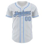 Custom Name and Number Baseball Jersey - Personalized White Light Blue Pinstripe Steel Gray Authentic Jersey Personalized