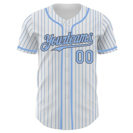 Custom Name and Number Baseball Jersey - Personalized White Light Blue Pinstripe Steel Gray Authentic Jersey Personalized