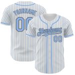 Custom Name and Number Baseball Jersey - Personalized White Light Blue Pinstripe Steel Gray Authentic Jersey Personalized