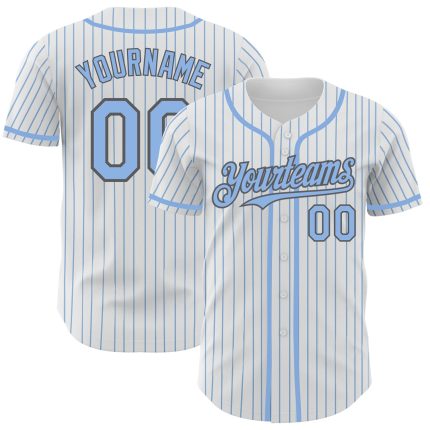 Custom Name and Number Baseball Jersey - Personalized White Light Blue Pinstripe Steel Gray Authentic Jersey Personalized