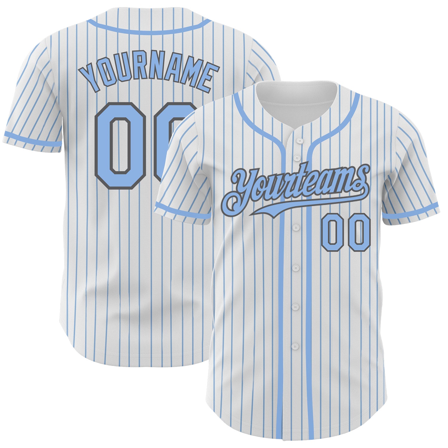 Custom Name and Number Baseball Jersey - Personalized White Light Blue Pinstripe Steel Gray Authentic Jersey Personalized