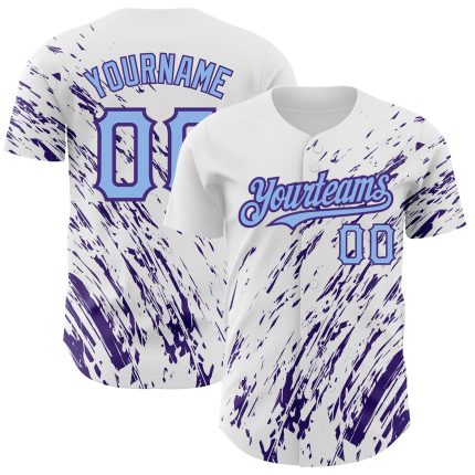 Custom Name and Number Authentic Baseball Jersey - Personalized White Light Blue-Purple 3D Design Abstract Splash Personalized