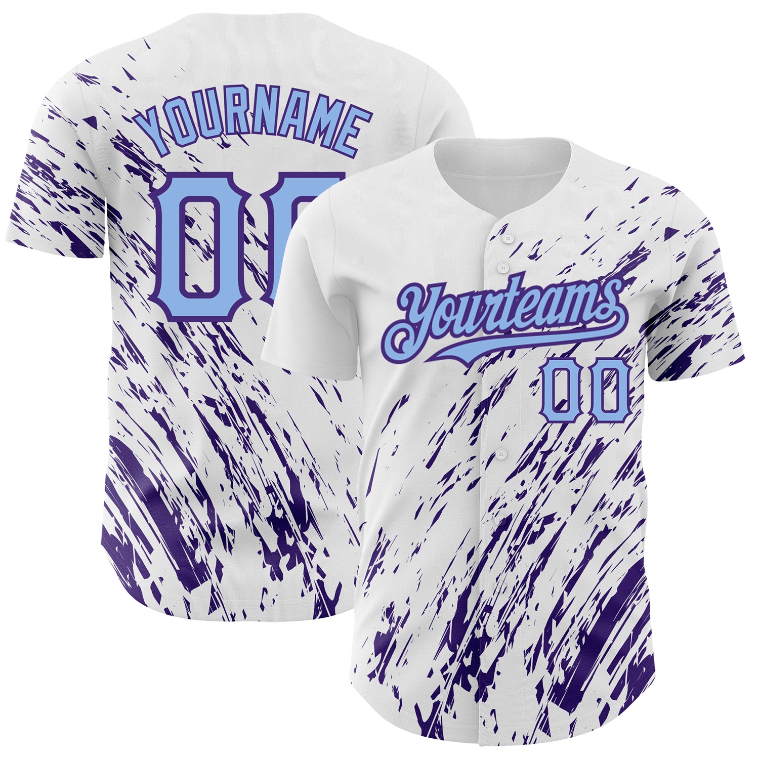 Custom Name and Number Authentic Baseball Jersey - Personalized White Light Blue-Purple 3D Design Abstract Splash Personalized