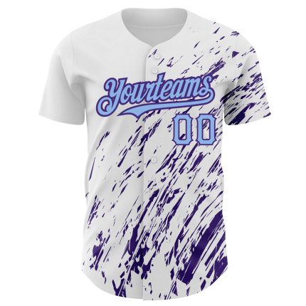 Custom Name and Number Authentic Baseball Jersey - Personalized White Light Blue-Purple 3D Design Abstract Splash Personalized