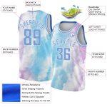 Custom Basketball Jersey with Personalized Name & Number, 3D Sky Clouds Design in Light Blue-Purple Watercolor Style Personalized