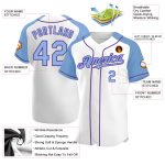 Custom Name and Number Baseball Jersey - Personalized White Light Blue-Purple Authentic Raglan Sleeves Personalized White