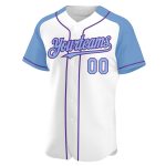 Custom Name and Number Baseball Jersey - Personalized White Light Blue-Purple Authentic Raglan Sleeves Personalized White