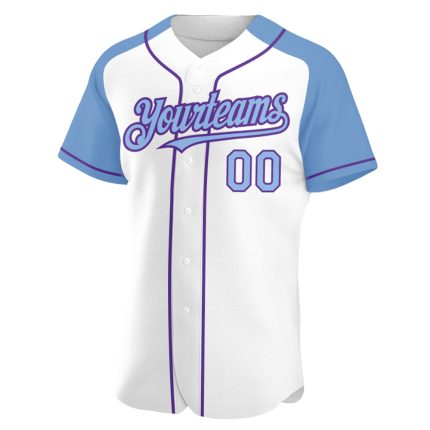 Custom Name and Number Baseball Jersey - Personalized White Light Blue-Purple Authentic Raglan Sleeves Personalized White