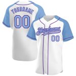 Custom Name and Number Baseball Jersey - Personalized White Light Blue-Purple Authentic Raglan Sleeves Personalized White