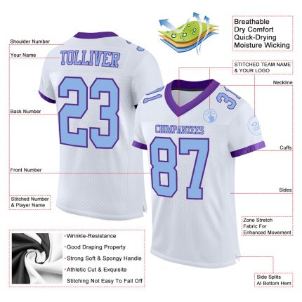 Personalized Light Blue Purple Mesh Football Jersey Authentic Design Personalized White Light Blue-Purple Mesh Authentic