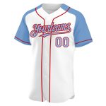 Custom Name and Number Baseball Jersey - Personalized Light Blue Red Authentic Raglan Sleeves Personalized White Light Blue-Red
