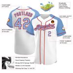 Custom Name and Number Baseball Jersey - Personalized Light Blue Red Authentic Raglan Sleeves Personalized White Light Blue-Red