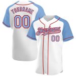 Custom Name and Number Baseball Jersey - Personalized Light Blue Red Authentic Raglan Sleeves Personalized White Light Blue-Red