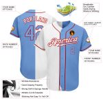 Custom Name and Number Authentic Split Fashion Baseball Jersey - Personalized White Light Blue Red Design Personalized White