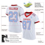 Customizable Mesh Football Jersey - Personalized White Light Blue-Red Team Name & Number Personalized White Light Blue-Red
