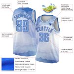 Custom Name & Number Basketball Jersey - Personalized White & Light Blue 3D Cloud Watercolor Design, Team Apparel Personalized