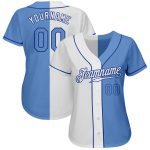 Custom Split Baseball Jersey with Name and Number - Personalized Royal Light Blue Authentic Team Jersey Personalized White