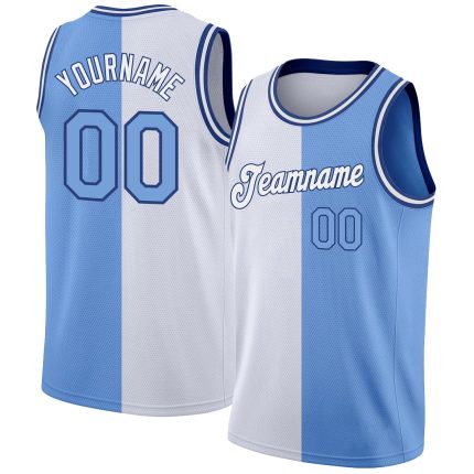 Custom Name Number Basketball Jersey - Personalized Split White Light Blue-Royal Fashion Team Jersey Personalized White Light