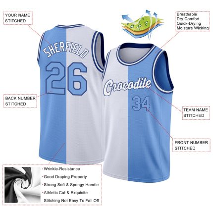 Custom Name Number Basketball Jersey - Personalized Split White Light Blue-Royal Fashion Team Jersey Personalized White Light