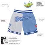 Custom Name Number Royal Blue White Fashion Basketball Shorts, Personalized Throwback Team Split Design Personalized White