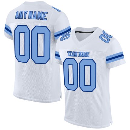 Custom Name and Number Personalized Mesh Football Jersey in White Light Blue-Royal - Authentic Team Apparel Personalized