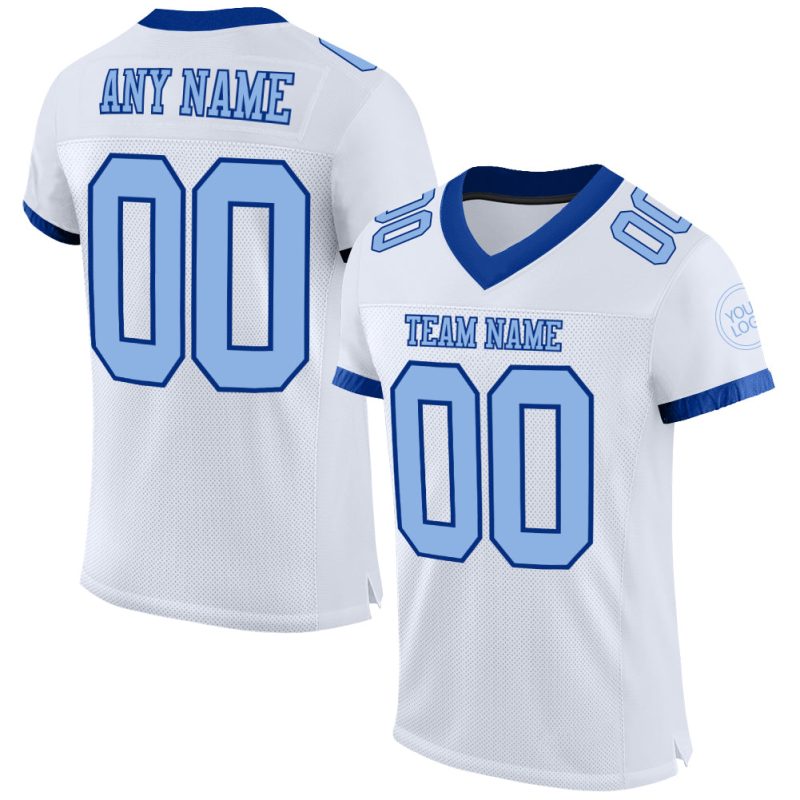 Personalized Light Blue-Royal Authentic Football Jersey - White Mesh Design Personalized White Light Blue-Royal Mesh Authentic