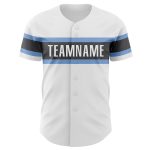 Custom Name and Number Authentic Baseball Jersey in White Light Blue and Steel Gray Personalized White Light Blue-Steel Gray